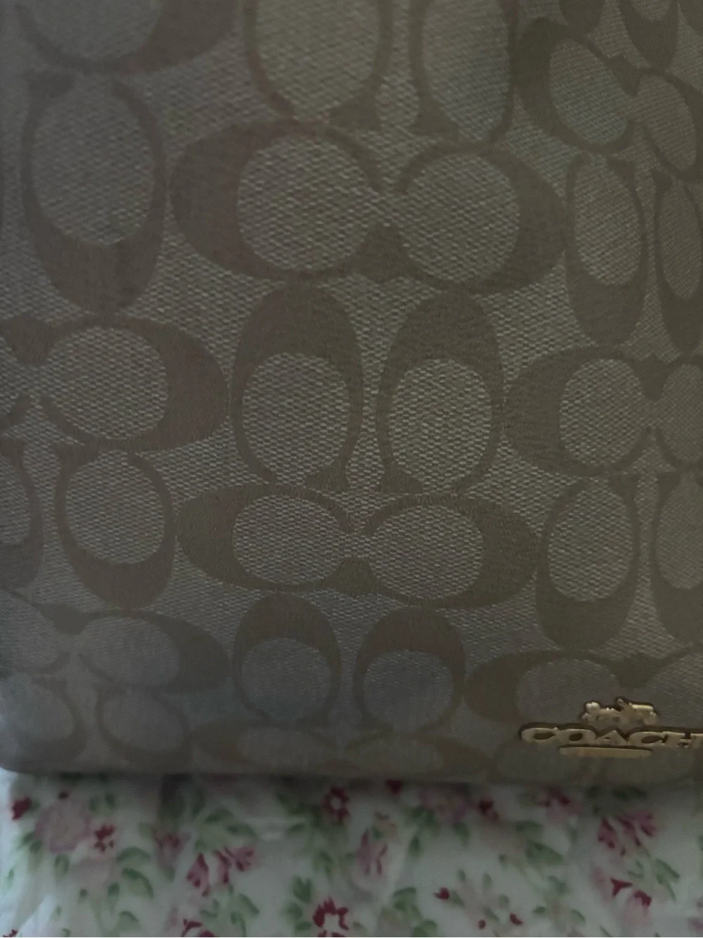 Coach Khaki Signature Hobo with Pink Trim